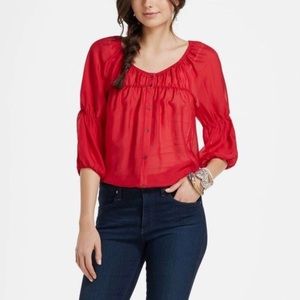 ANTHROPOLOGIE VANESSA VIRGINIA Silvi Red Silk Sheer Peasant Blouse Womens Size S
